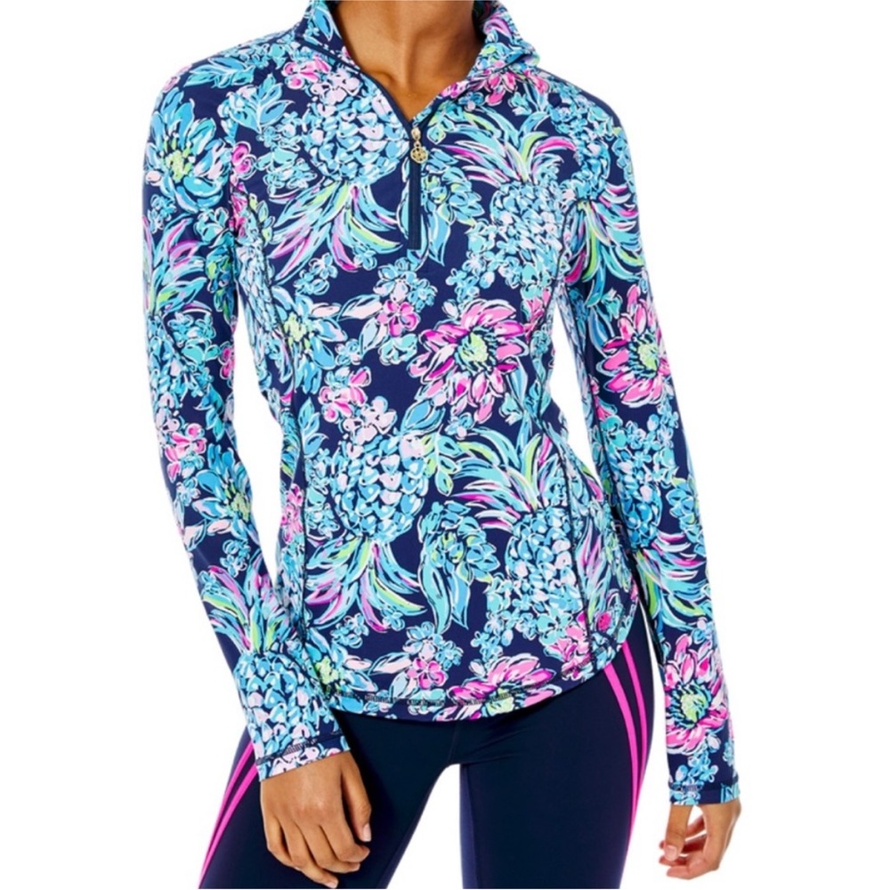 Lilly Pulitzer Justine half-zip UPF 50+ high tide navy pineapple paradise Large
